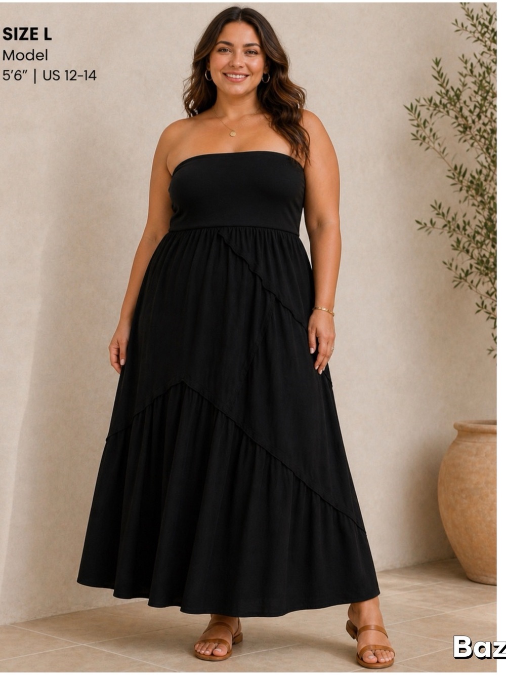 SZ L Black Stretch Strapless Maxi Dress NWT by thyme and honey New